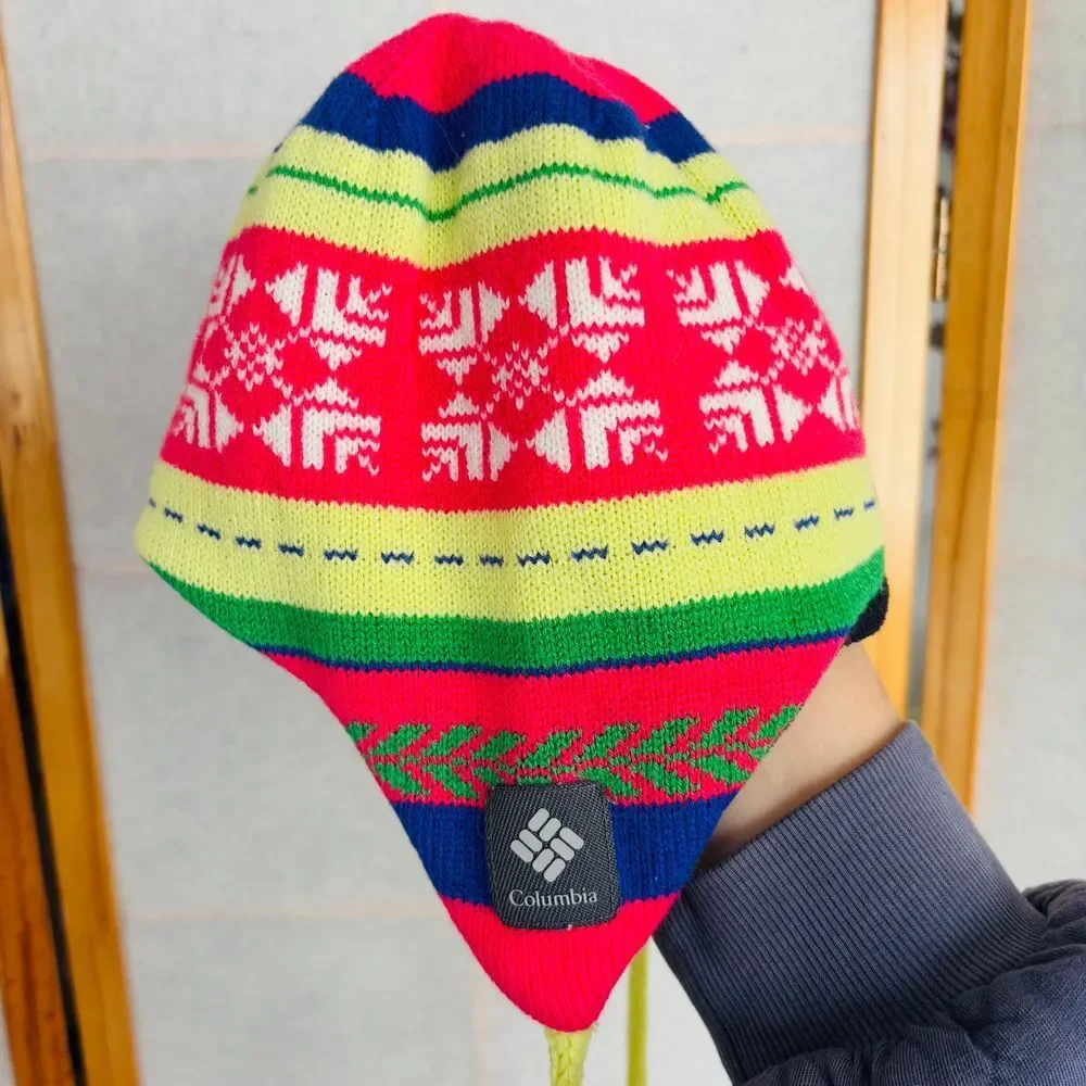 Columbia Winter Youth Knit Hat Fleece Lined Tassels Ear‎ Flaps Fair Isle Nordic